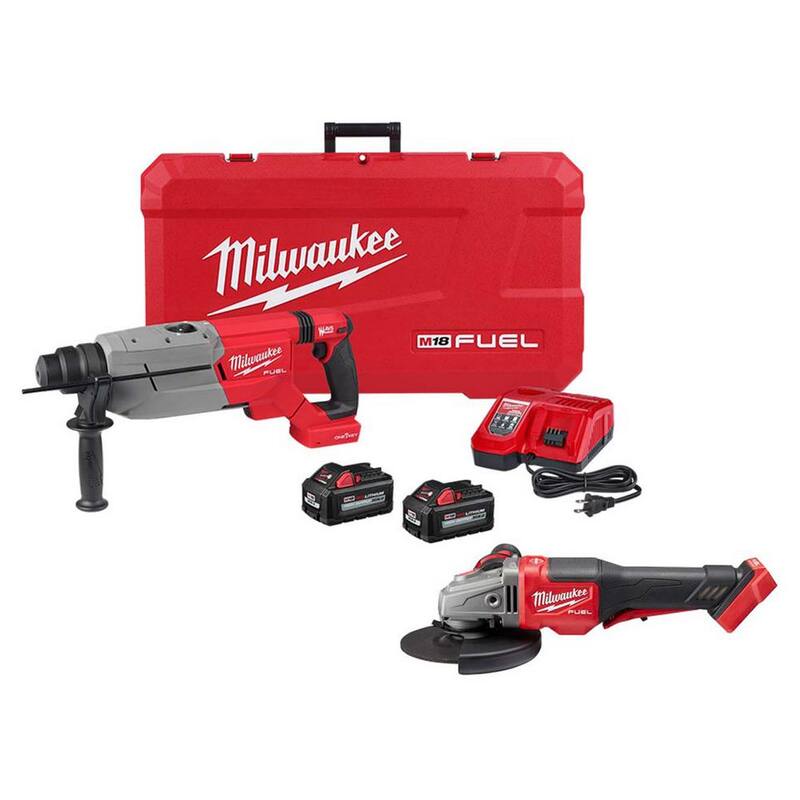 Milwaukee M18 FUEL ONE-KEY Kit de martillo rotativo con manija en D 1-1/4 inalámbrico sin escobillas de iones de litio de 18V SDS-Plus con amoladora M18 FUEL - 2916-22-2980-20.