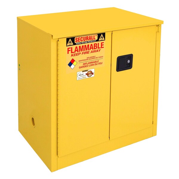 Securall 30 Gallon Flammable Storage Cabinet, Self-Close, Self-Latch Sliding Door, Yellow - A231