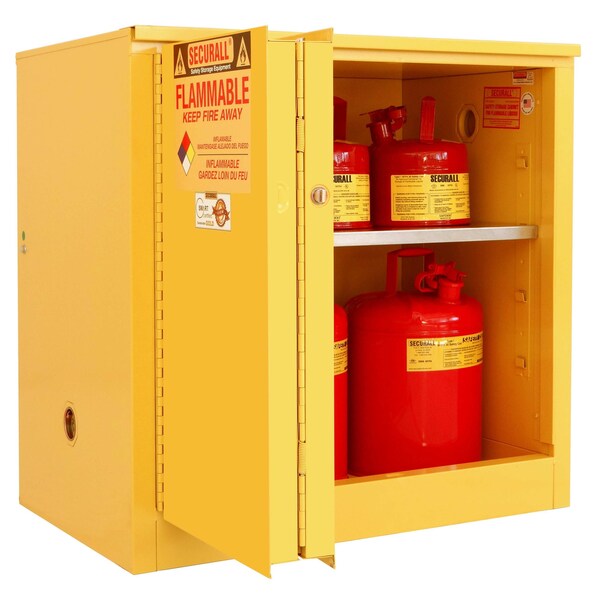 Securall 30 Gallon Flammable Storage Cabinet, Self-Close, Self-Latch Sliding Door, Yellow - A231