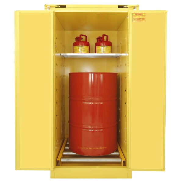 Securall 60 Gallon Flammable Drum Storage Cabinet, Self-Close, Self-Latch Safe-T-Door, Yellow - V360