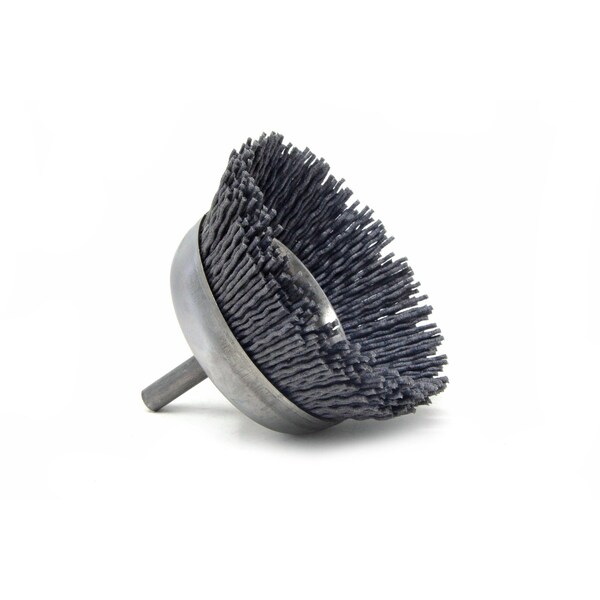 Brush Research Manufacturing BNH26AY120SC 2.750" Small Dia. Cup Brush, 120 Grit Silicon Carbide, .250" Shank Dia., .750" Trim - BNH26AY120SC