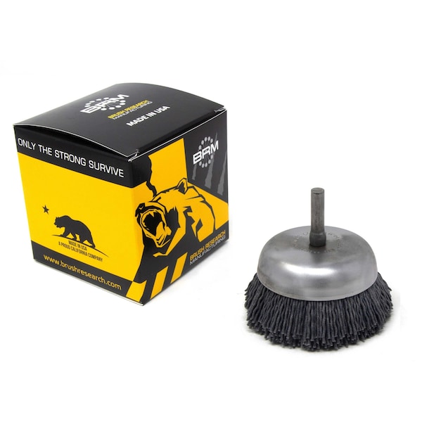Brush Research Manufacturing BNH26AY120SC 2.750" Small Dia. Cup Brush, 120 Grit Silicon Carbide, .250" Shank Dia., .750" Trim - BNH26AY120SC