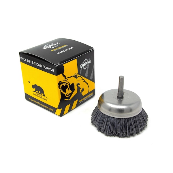 Brush Research Manufacturing BNH26AY80SC 2.750" Small Dia. Cup Brush, 80 Grit Silicon Carbide, .250" Shank Dia., .750" Trim - BNH26AY80SC