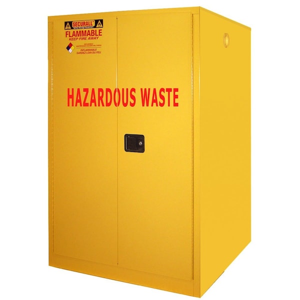Securall 75 Gallon Hazardous Waste Drum Storage Cabinet, Self-Latch Standard 2-Door, Yellow - W1075