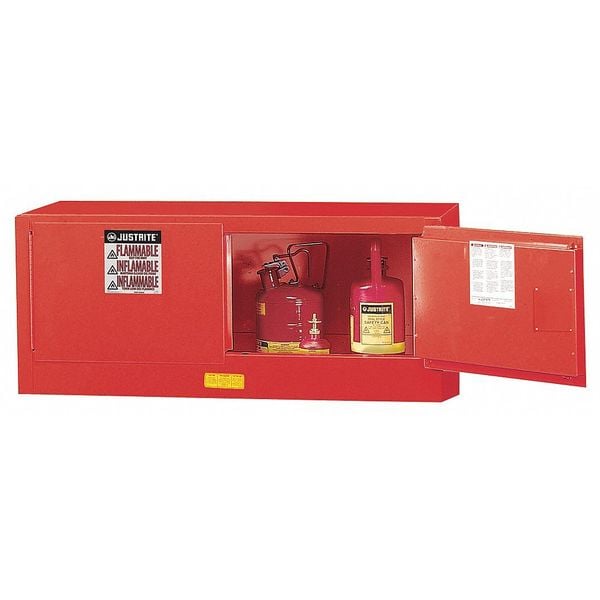 Justrite Flammables Safety Cabinet, 12 gal, 0 Shelves, Steel, 43 in W x 18 in H x 18 in D, Red - 891321