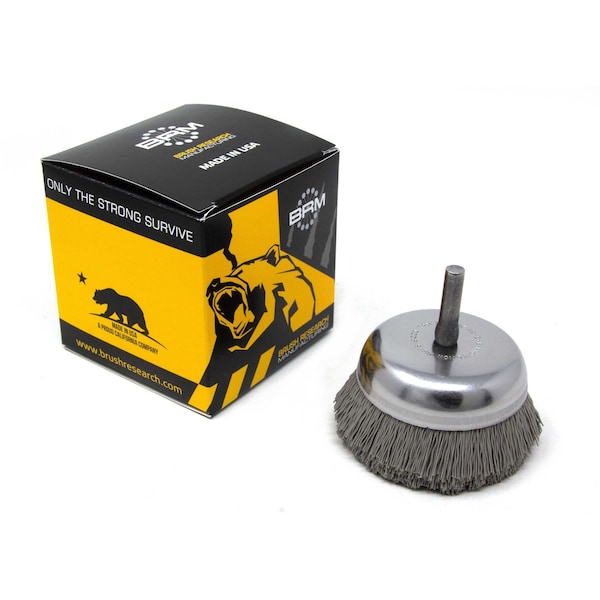 Brush Research Manufacturing BNH26AY500AO 2.750" Small Dia. Cup Brush, 500 Grit Aluminum Oxide, .250" Shank Dia., .750" Trim - BNH26AY500AO