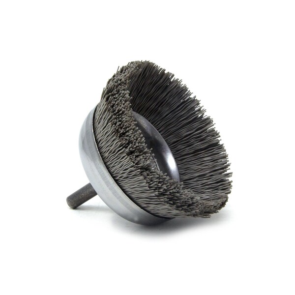Brush Research Manufacturing BNH26AY500AO 2.750" Small Dia. Cup Brush, 500 Grit Aluminum Oxide, .250" Shank Dia., .750" Trim - BNH26AY500AO