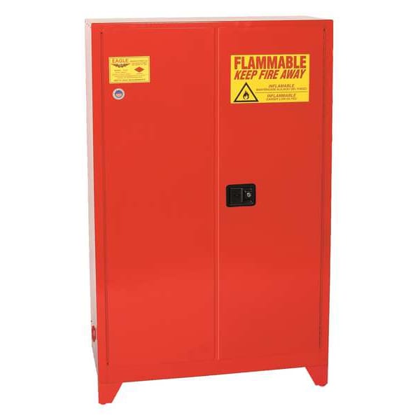 Eagle Mfg Flammables Safety Cabinet, 60 gal, 5 Shelves, Steel, 43 in W x 69 in H x 18 in D, Red - PI47XLEGS