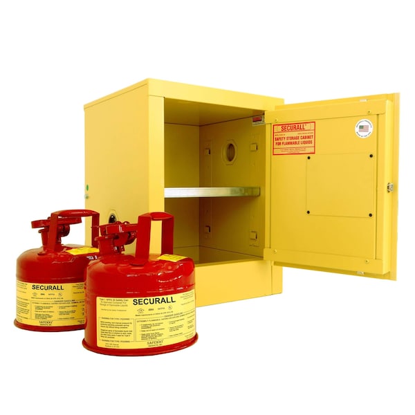 Securall 4 Gallon Flammable Storage Cabinet, Self-Latch Standard Door, Yellow - A102