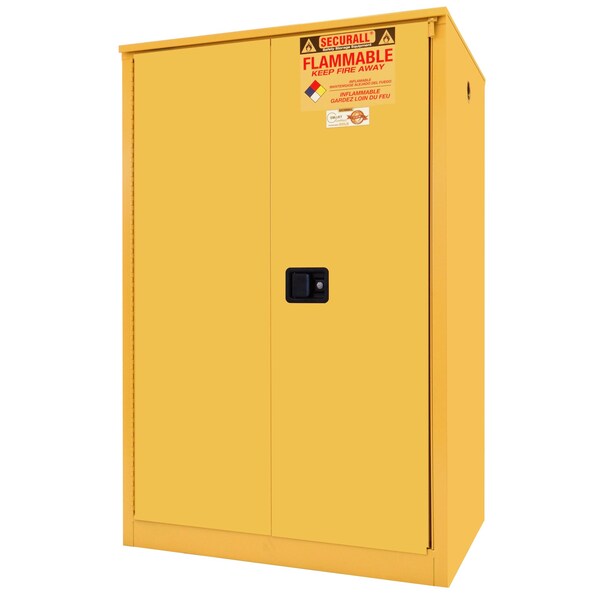 Securall 90 Gallon Flammable Storage Cabinet, Self-Close, Self-Latch Sliding Door, Yellow - A290