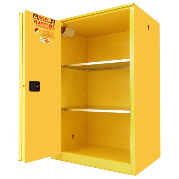 Securall 90 Gallon Flammable Storage Cabinet, Self-Close, Self-Latch Sliding Door, Yellow - A290