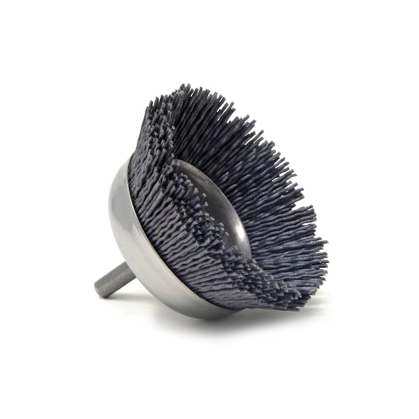 Brush Research Manufacturing BNH26AY180SC 2.750" Small Dia. Cup Brush, 180 Grit Silicon Carbide, .250" Shank Dia., .750" Trim - BNH26AY180SC