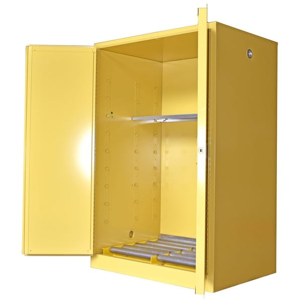 Securall 75 Gallon Flammable Drum Storage Cabinet, Self-Latch Standard 2-Door, Yellow - V175
