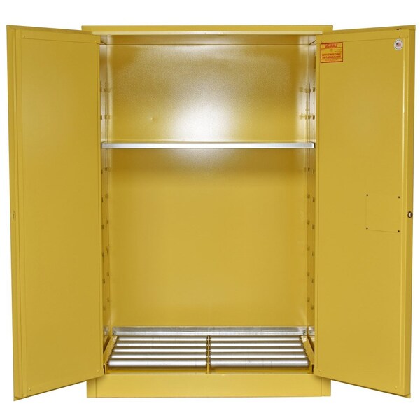 Securall 75 Gallon Flammable Drum Storage Cabinet, Self-Latch Standard 2-Door, Yellow - V175