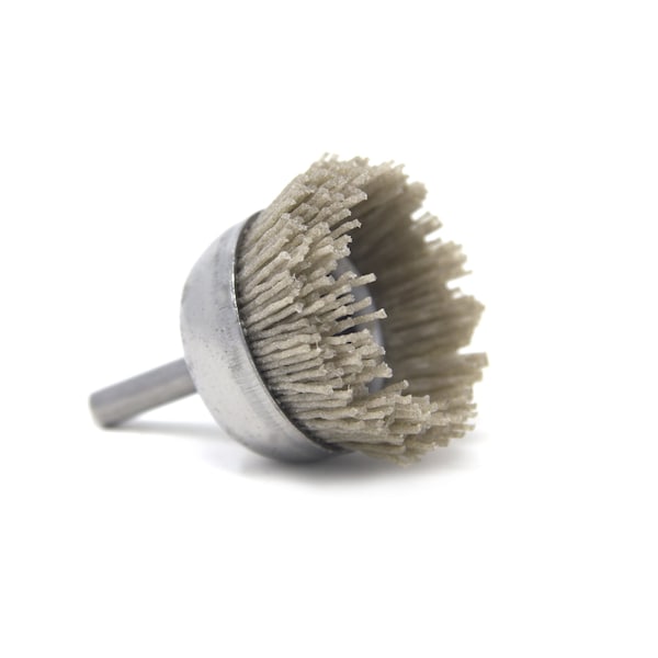 Brush Research Manufacturing BNH16AY120AO 1.750" Small Dia. Cup Brush, 120 Grit Aluminum Oxide, .250" Shank Dia., .500" Trim - BNH16AY120AO