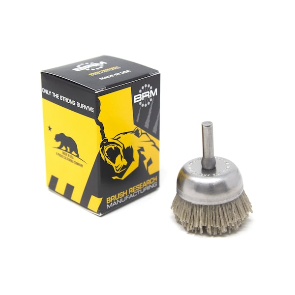 Brush Research Manufacturing BNH16AY120AO 1.750" Small Dia. Cup Brush, 120 Grit Aluminum Oxide, .250" Shank Dia., .500" Trim - BNH16AY120AO