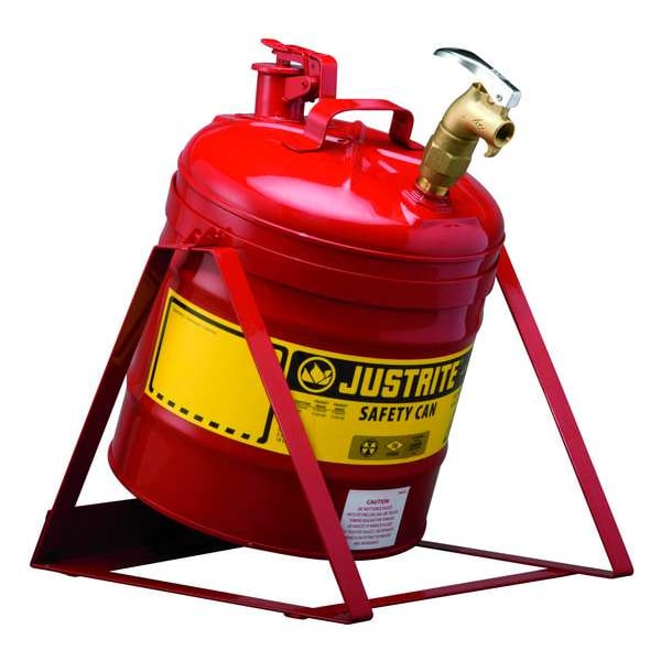 Justrite Safety Can, Steel, Brass, 5 gal, Red, 11 3/4 in Dia., Flammables - 7150156