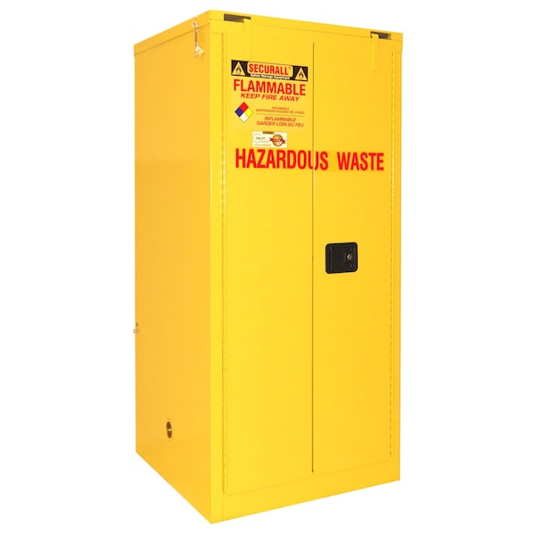 Securall 60 Gallon Hazardous Waste Drum Storage Cabinet, Self-Close, Self-Latch Safe-T-Door, Yellow - W3040