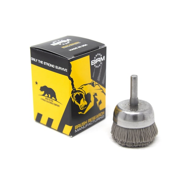 Brush Research Manufacturing BNH16AY320AO 1.750" Small Dia. Cup Brush, 320 Grit Aluminum Oxide, .250" Shank Dia., .500" Trim - BNH16AY320AO