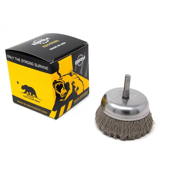 Brush Research Manufacturing BNH26AY320AO 2.750" Small Dia. Cup Brush, 320 Grit Aluminum Oxide, .250" Shank Dia., .750" Trim - BNH26AY320AO