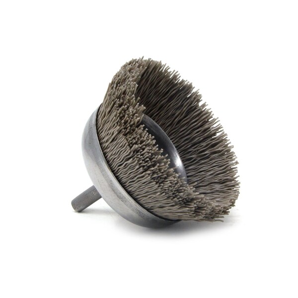 Brush Research Manufacturing BNH26AY320AO 2.750" Small Dia. Cup Brush, 320 Grit Aluminum Oxide, .250" Shank Dia., .750" Trim - BNH26AY320AO
