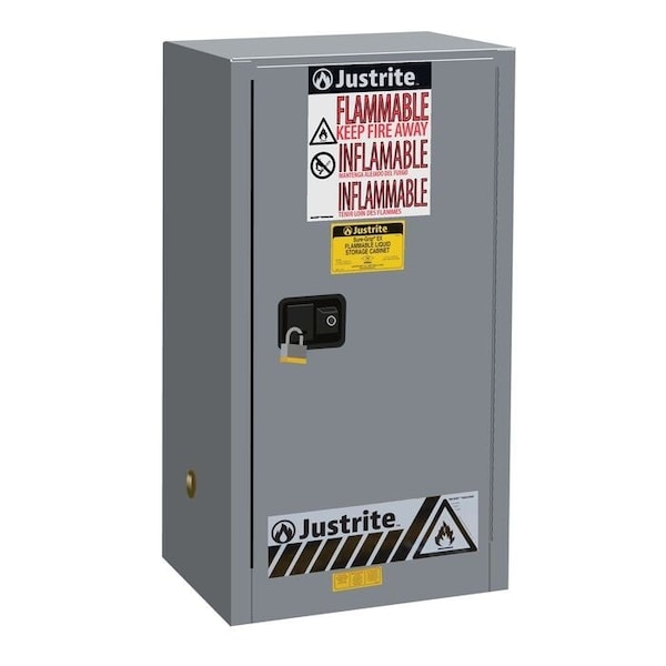 Justrite 15 gal, 1 Shelves, 18-Gauge Steel, 23.25 in W x 44 in H x 18 in D, Gray - 891523