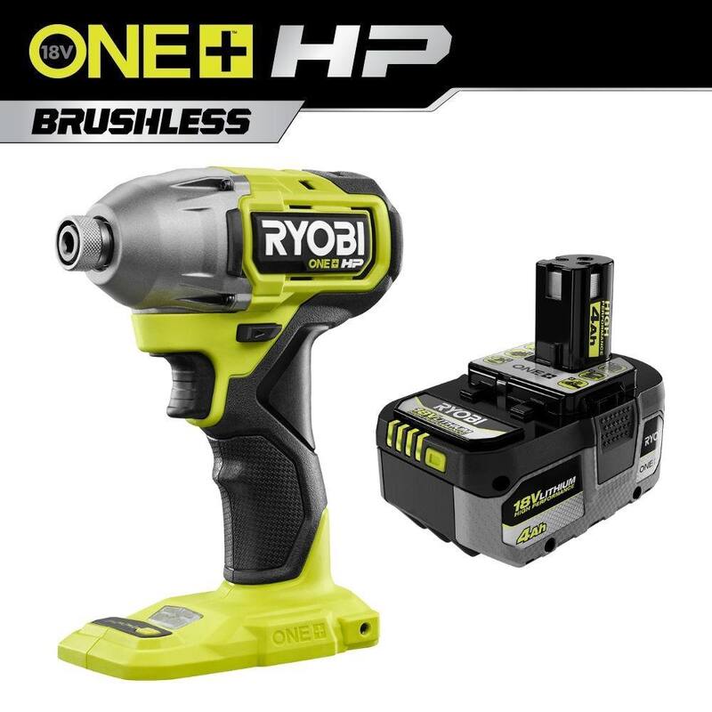 RYOBI ONE+ HP 18V Destornillador de Impacto Inalámbrico sin Escobillas de 1/4 de pulgada con 4 modos y batería de alto rendimiento de 4.0 Ah de Iones de Litio - PBLID02B-PBP004