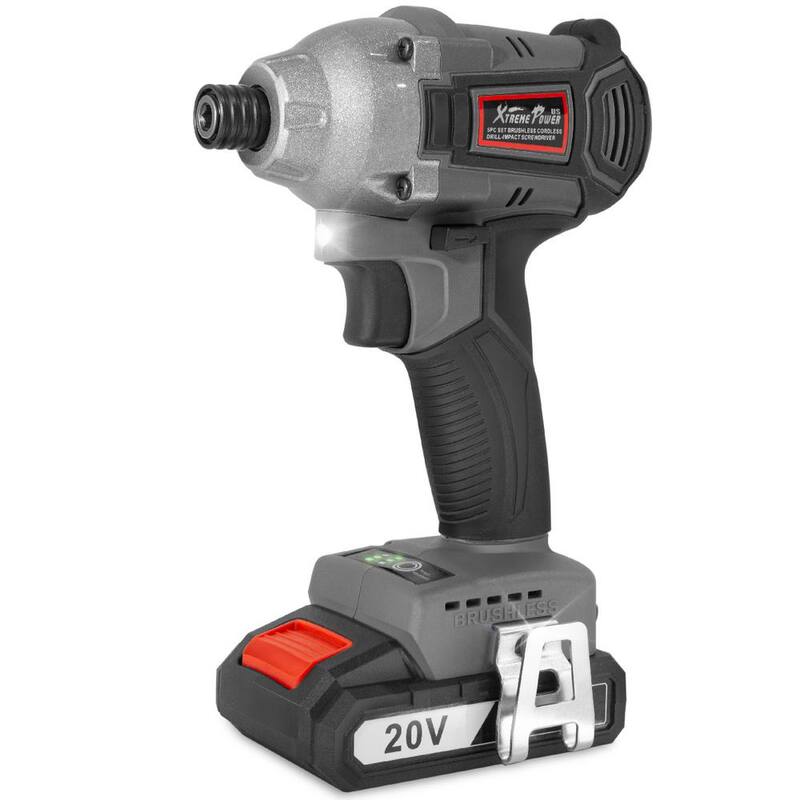 Conducto de impacto inalámbrico sin escobillas de 1/4 pulgadas de 20 voltios XtremepowerUS con batería de iones de litio de 2.0 Ah, cargador y bolsa - 47508-H