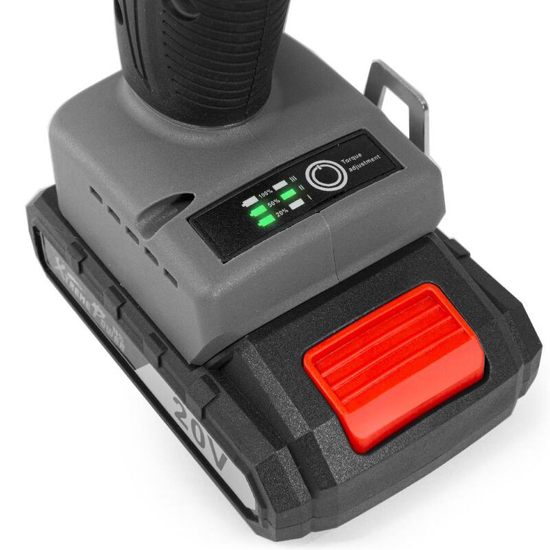 Conducto de impacto inalámbrico sin escobillas de 1/4 pulgadas de 20 voltios XtremepowerUS con batería de iones de litio de 2.0 Ah, cargador y bolsa - 47508-H