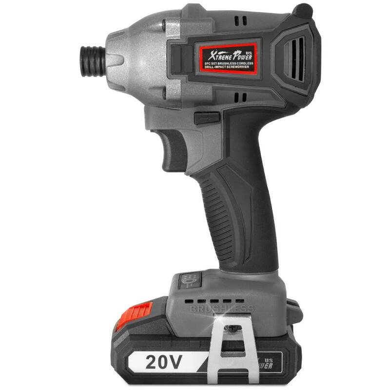 Conducto de impacto inalámbrico sin escobillas de 1/4 pulgadas de 20 voltios XtremepowerUS con batería de iones de litio de 2.0 Ah, cargador y bolsa - 47508-H