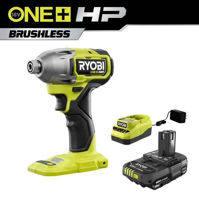 RYOBI ONE+ HP 18V Inalámbrico sin escobillas 1/4 pulgadas Impacto de 3 velocidades con batería de 2.0 Ah y cargador - PBLID02B-PSK005