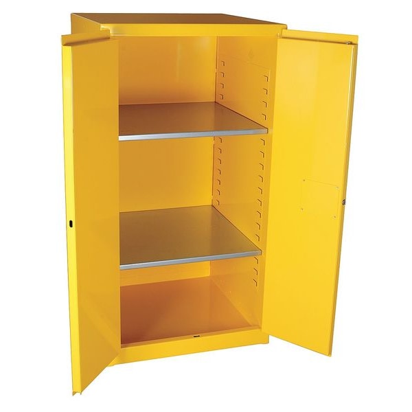 Jamco Flammables Safety Cabinet, 60 gal, 2 Shelves, Steel, 34 in W x 65 in H x 34 in D, Yellow - BM60YP