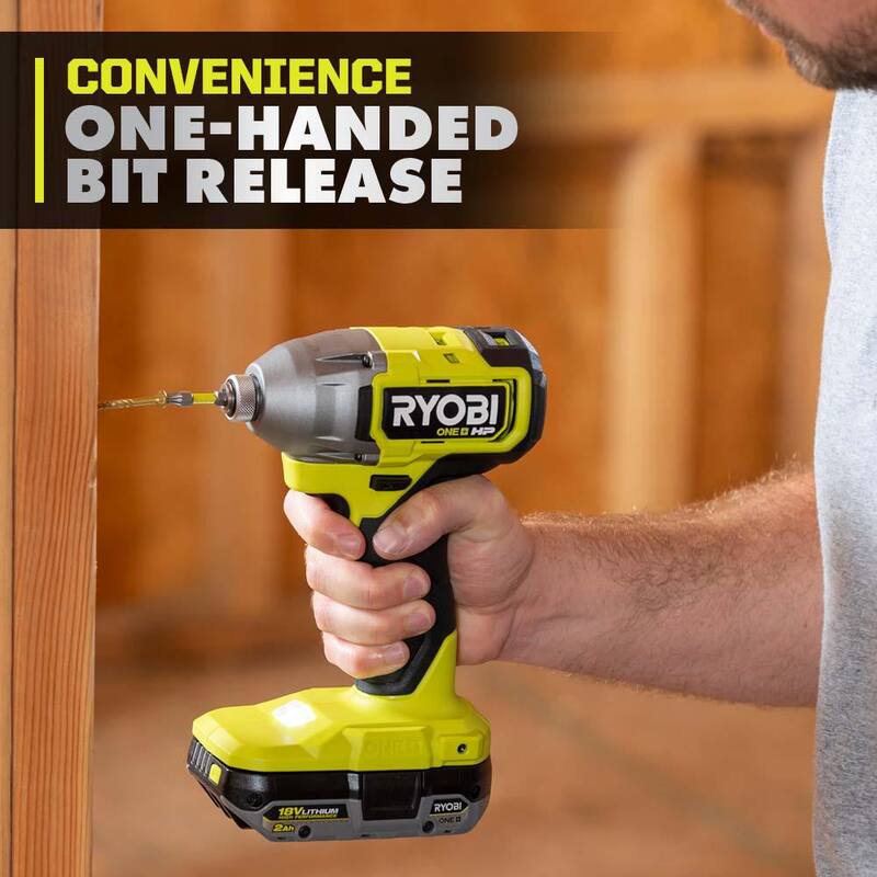 RYOBI ONE+ HP 18V Brushless Inalámbrico de 1/4 de pulgada Destornillador de impacto con batería de 2.0 Ah GRATIS (paquete de 2) - PBLID01B-PBP2006