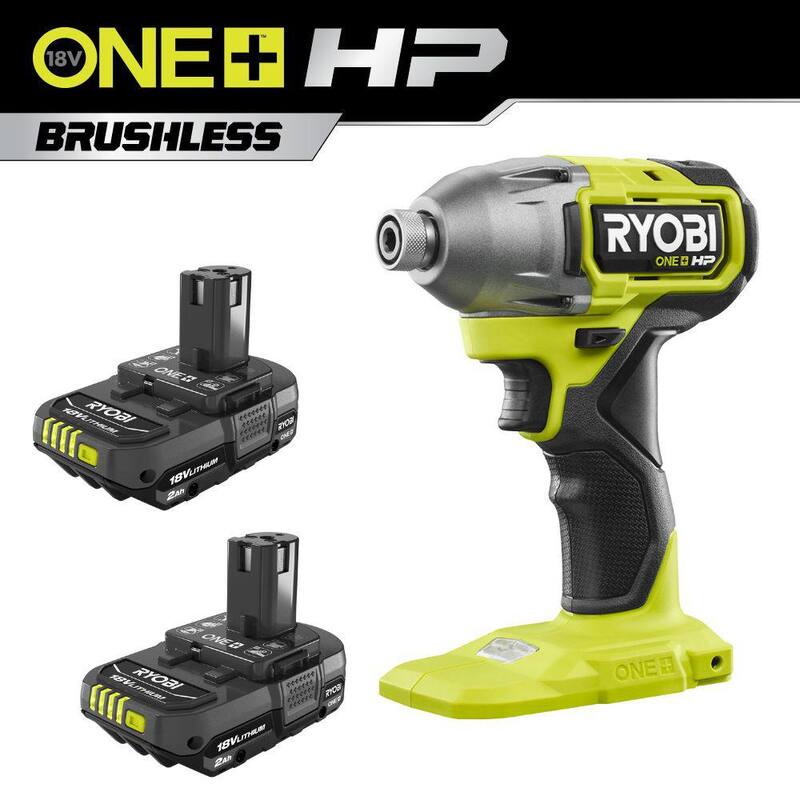 RYOBI ONE+ HP 18V Brushless Inalámbrico de 1/4 de pulgada Destornillador de impacto con batería de 2.0 Ah GRATIS (paquete de 2) - PBLID01B-PBP2006