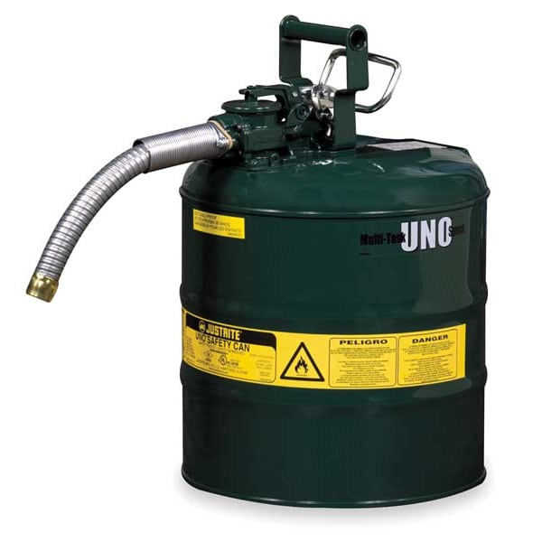 Justrite Safety Can, Steel, 5 gal, Green, 11 3/4 in Dia., Oil - 7250430