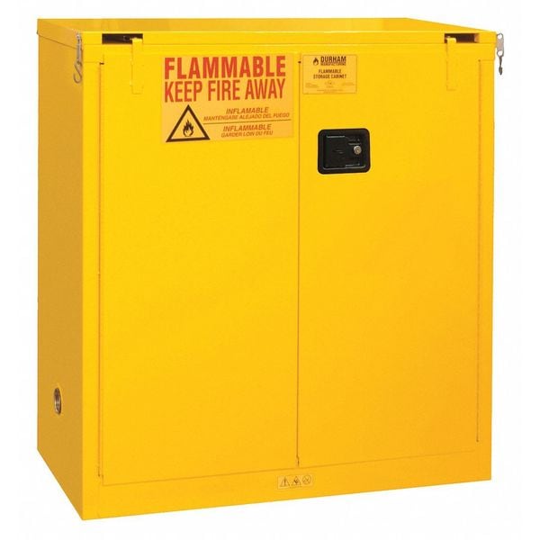 Durham Mfg Flammables Safety Cabinet, 30 gal, 1 Shelves, Steel, 43 in W x 45 1/2 in H x 18 in D, Yellow - 1030S-50