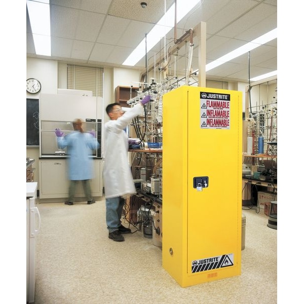 Justrite Flammables Safety Cabinet, 22 gal, 3 Shelves, Steel, 23 1/4 in W x 65 in H x 18 in D, Yellow - 892200