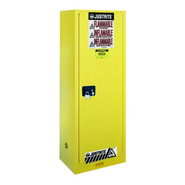 Justrite Flammables Safety Cabinet, 22 gal, 3 Shelves, Steel, 23 1/4 in W x 65 in H x 18 in D, Yellow - 892200