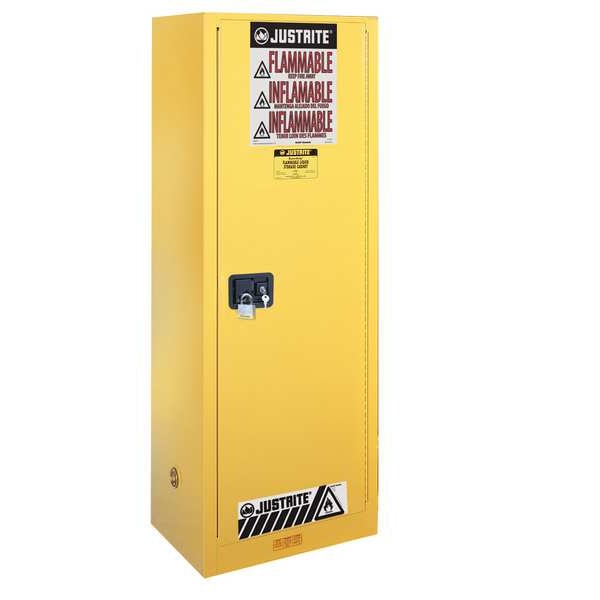 Justrite Flammables Safety Cabinet, 22 gal, 3 Shelves, Steel, 23 1/4 in W x 65 in H x 18 in D, Yellow - 892200