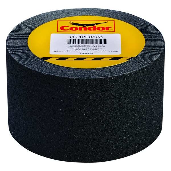 Condor Anti-Slip Tape Silicone Carbide 80 Grit Size, Black, 4" W x 60 ft. L, 41 mil Thick - GRAN5014