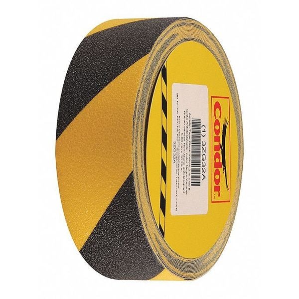 Condor Anti-Slip Tape Polyester 60 Grit Size, Black/Yellow, 2" W x 60 ft. L, 32 mil Thick - GRAN13541