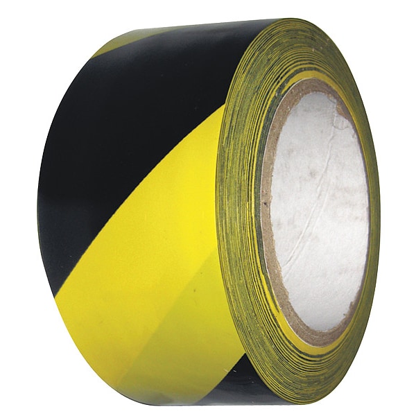 Condor Safety Warning Tape Vinyl Black/Yellow, 2" W x 108 ft. L, 5 mil Thick - 6FXV7