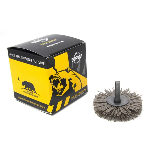 Brush Research Manufacturing BMC25AY180AO 2.5" Mandrel Mounted Wheel, 180 Grit Aluminum Oxide, .250" Shank Dia., .687" Trim - BMC25AY180AO