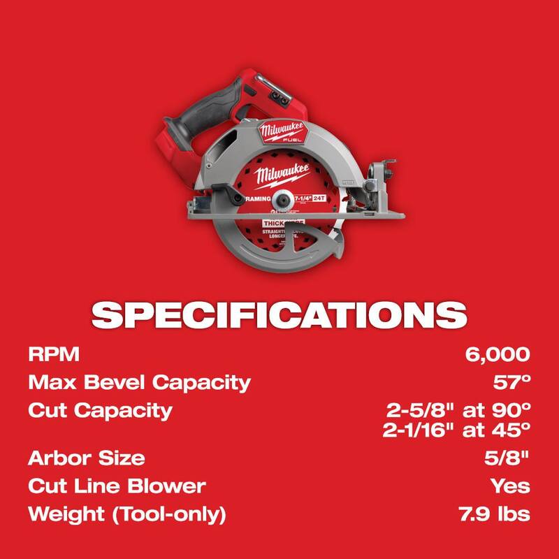 Si_MX: Sierra circular inalámbrica sin escobillas Milwaukee M18 FUEL de 18 V con batería de ion de litio de 7-1/4 pulgadas (herramienta solamente) - 2834-20