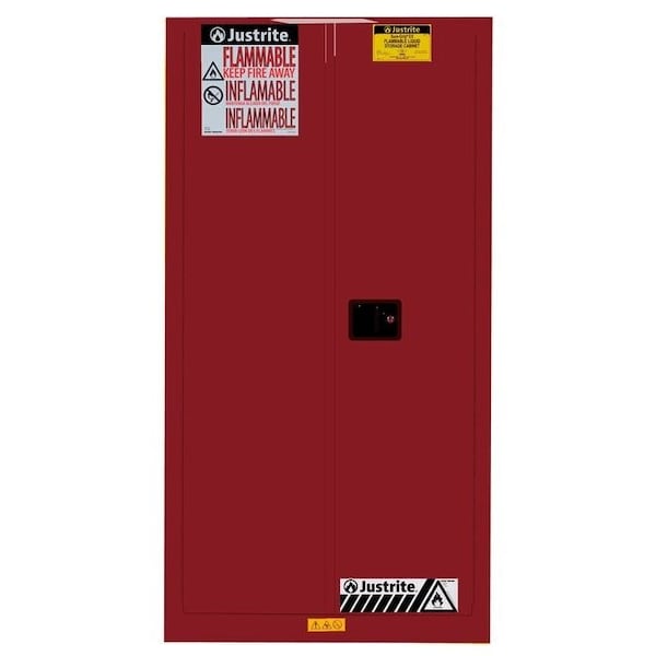 Justrite 55 gal, 1 Shelves, 18-Gauge Steel, 34 in W x 65 in H x 34 in D, Red - 896221