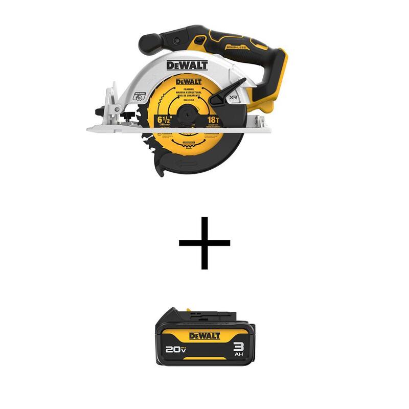 Sierra circular inalámbrica DEWALT 20V MAX de iones de litio sin escobillas de 6-1/2 pulgadas estilo Sidewinder con paquete de batería Premium 3.0Ah de 20V MAX - DCS565BWDCB200