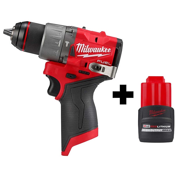 Milwaukee Tool M12 1/2" Drill/Driver, M12 HOCP2.5 Battery - 3404-20, 48-11-2425