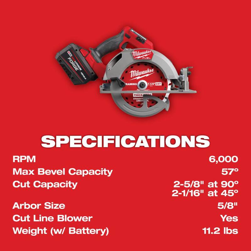 Milwaukee M18 FUEL 18V Lith-Ion Brushless Cordless 7-1/4 in. Circular Saw Kit con una Batería FORGE de 12.0Ah y (2) Hojas - 2834-21HD-48-40-0742