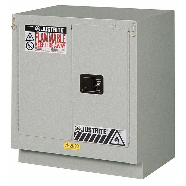 Justrite Flammables Safety Cabinet, 19 gal, 1 Shelves, Steel, 30 in W x 35-3/4" H x 21-5/8 in D, Silver - 883024