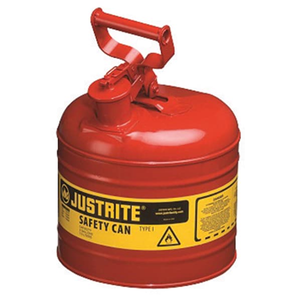 Justrite Gas Can, Steel, 2 gal, Red - 7120100